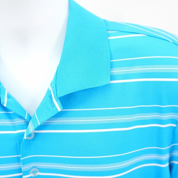 Adidas Puremotion Teal Striped Large Collared Polo Shirt‎ Short Sleeve Polyester - Picture 2 of 12